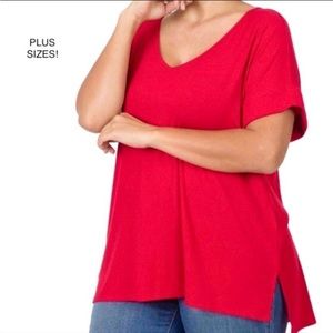 ZENANA
Ribbed V-Neck Hi-Low Hem w Side Slits Top